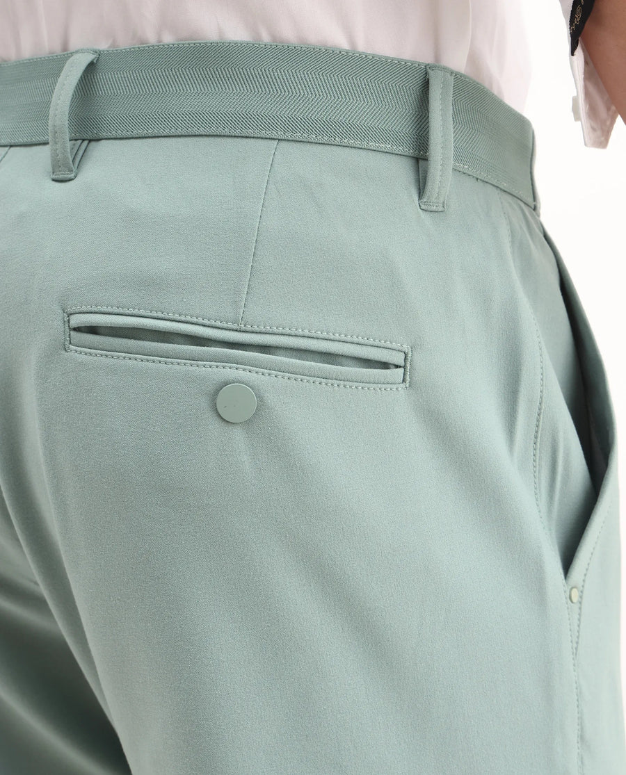 Rare Rabbit Men's Driver-Aw25 Pastel Green Polyester Blend Plain Regular Fit Trouser