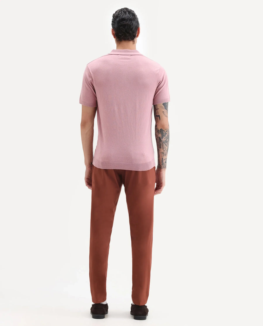 Rare Rabbit Men's Driver Rust Polyester Blend Plain Regular Fit Trouser