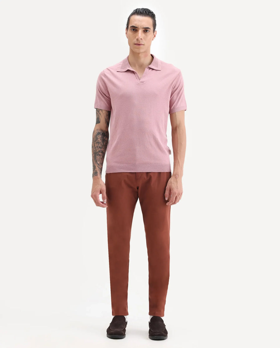 Rare Rabbit Men's Driver Rust Polyester Blend Plain Regular Fit Trouser