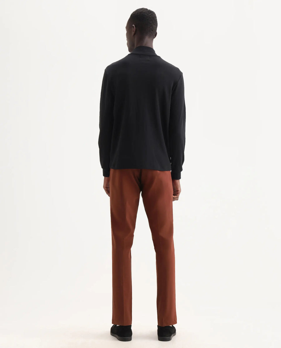 Rare Rabbit Men's Drivers Dark Rust Polyester Blend Plain Regular Fit Trouser