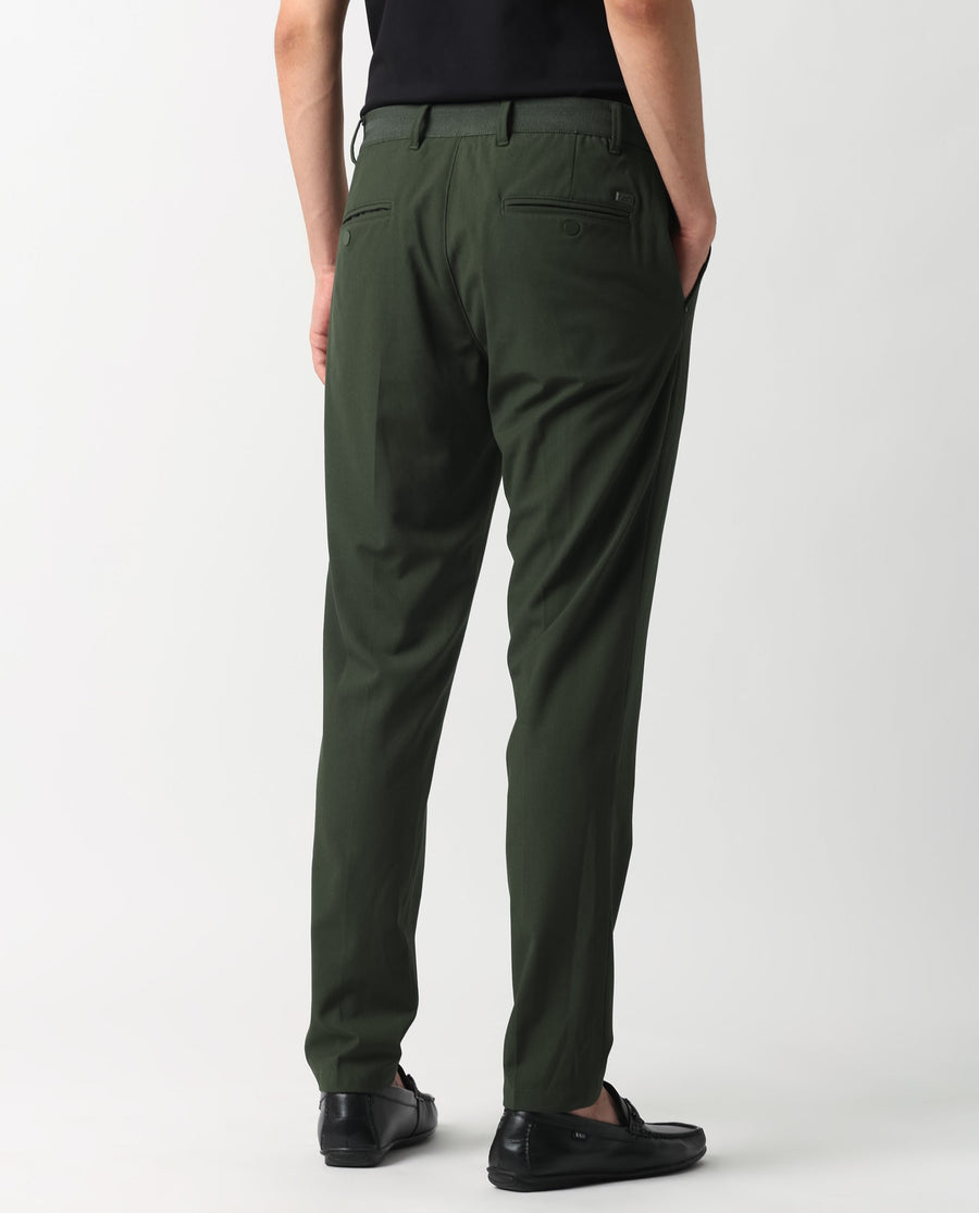 Rare Rabbit Men's Drivers Olive Polyester Blend Plain Regular Fit Trouser