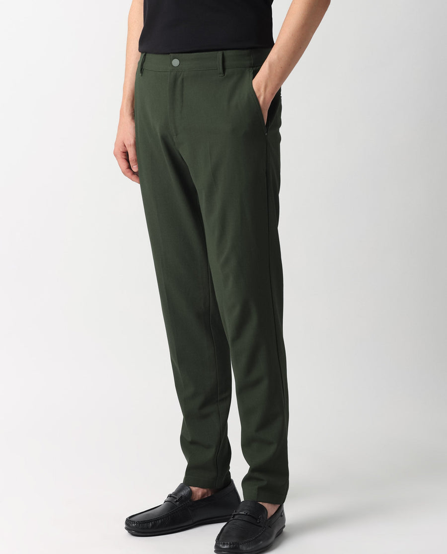Rare Rabbit Men's Drivers Olive Polyester Blend Plain Regular Fit Trouser
