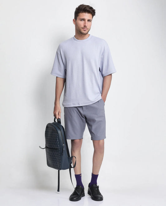 Rare Rabbit Men's Drivo Dusky Purple Polyester Blend Plain Regular Fit Shorts