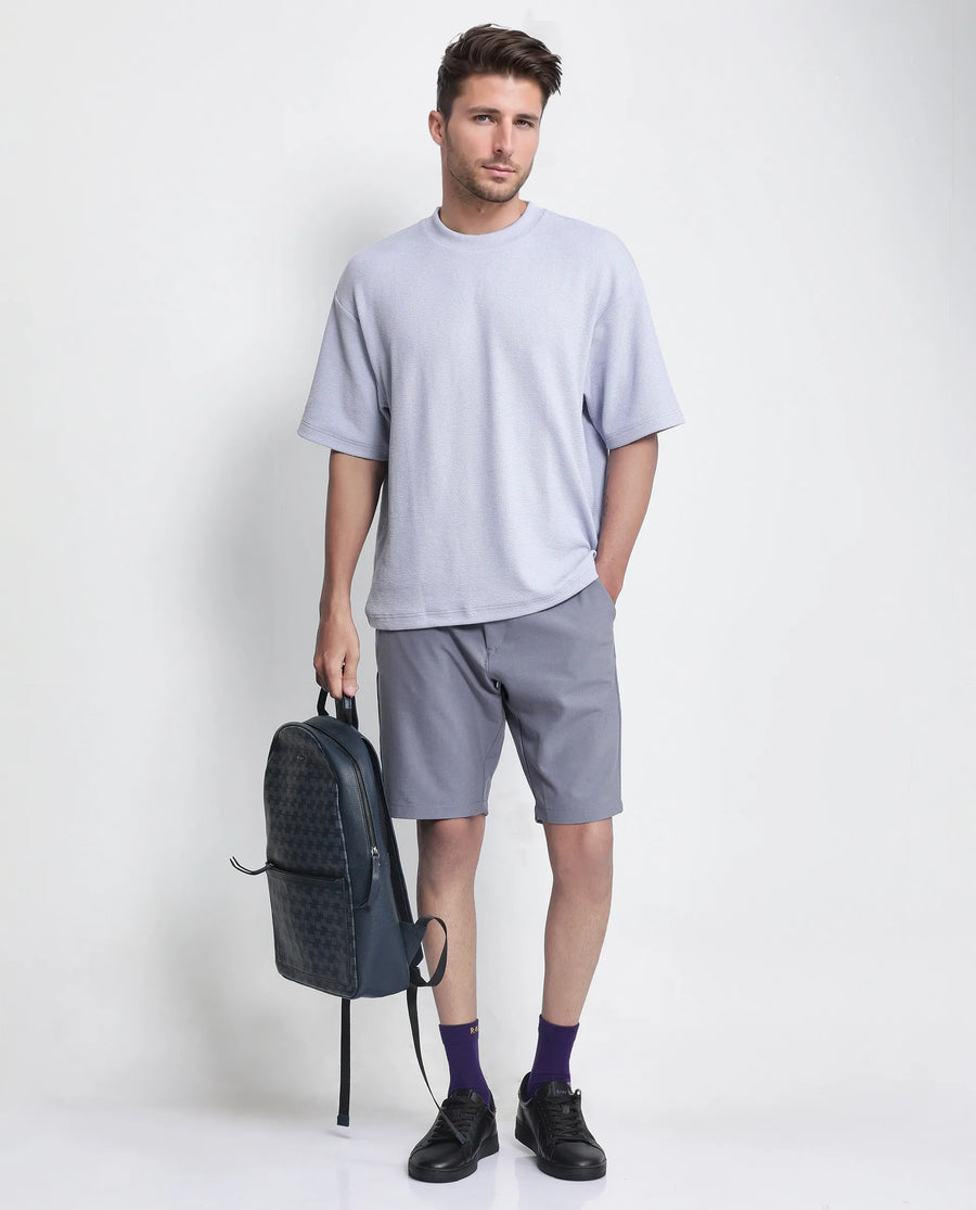 Rare Rabbit Men's Drivo Dusky Purple Polyester Blend Plain Regular Fit Shorts