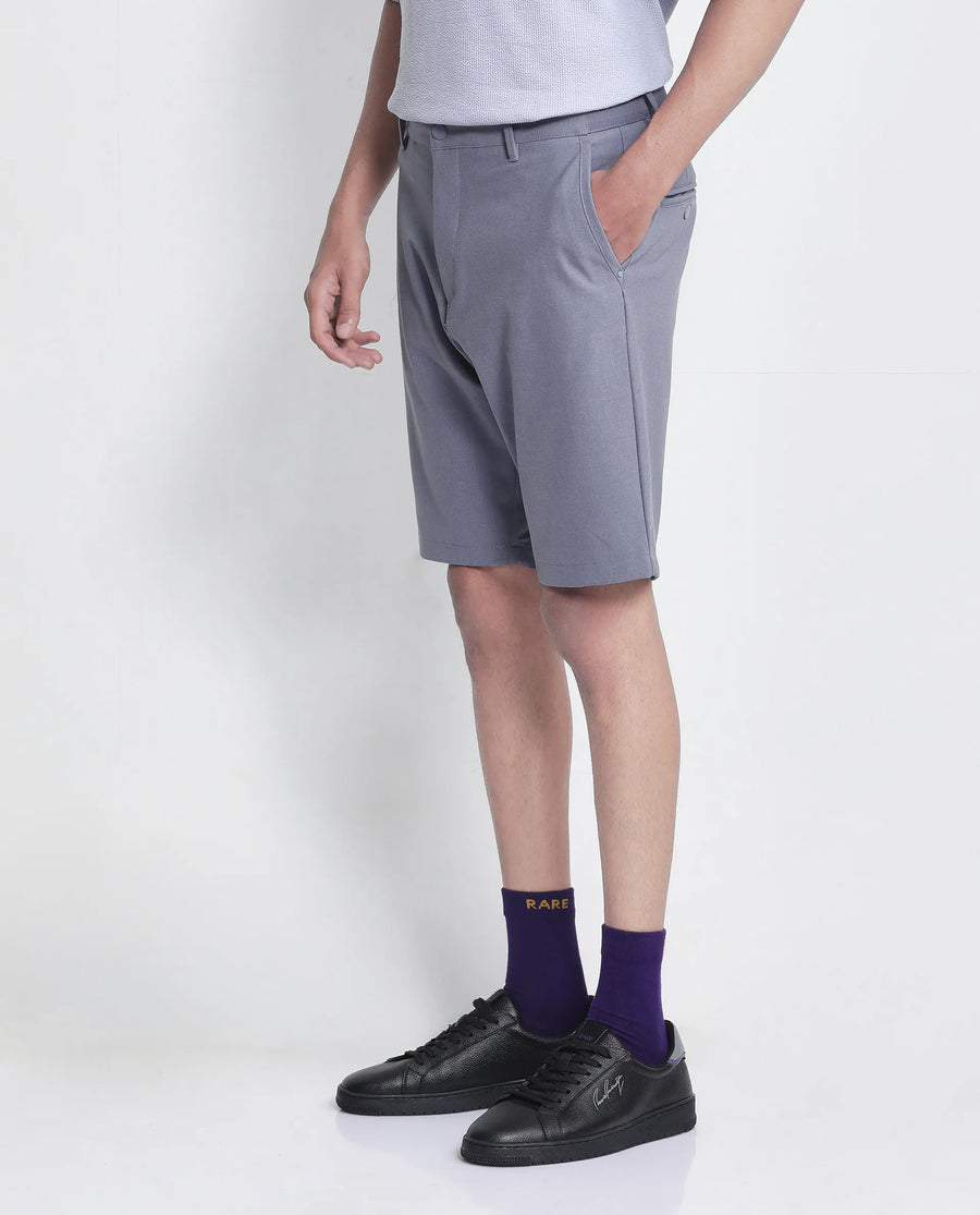 Rare Rabbit Men's Drivo Dusky Purple Polyester Blend Plain Regular Fit Shorts