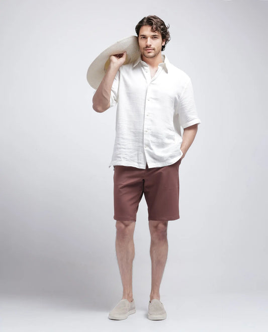 Rare Rabbit Men's Drivo Dusky Rust Polyester Blend Plain Regular Fit Shorts
