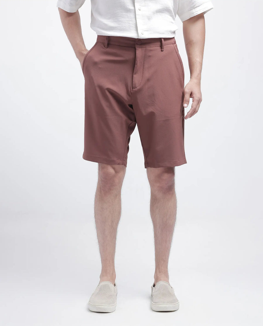 Rare Rabbit Men's Drivo Dusky Rust Polyester Blend Plain Regular Fit Shorts