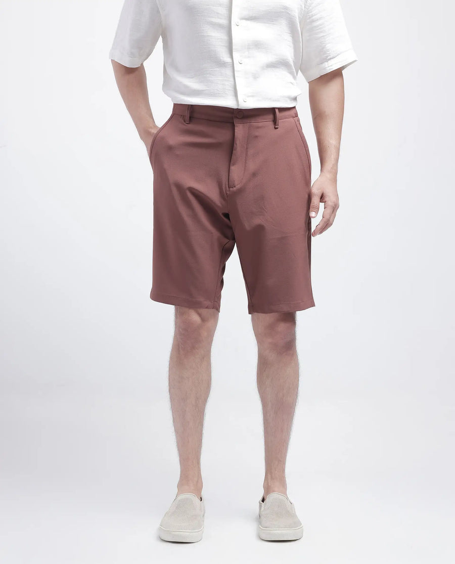 Rare Rabbit Men's Drivo Dusky Rust Polyester Blend Plain Regular Fit Shorts