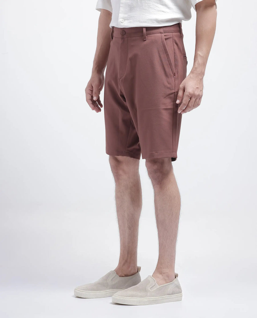 Rare Rabbit Men's Drivo Dusky Rust Polyester Blend Plain Regular Fit Shorts