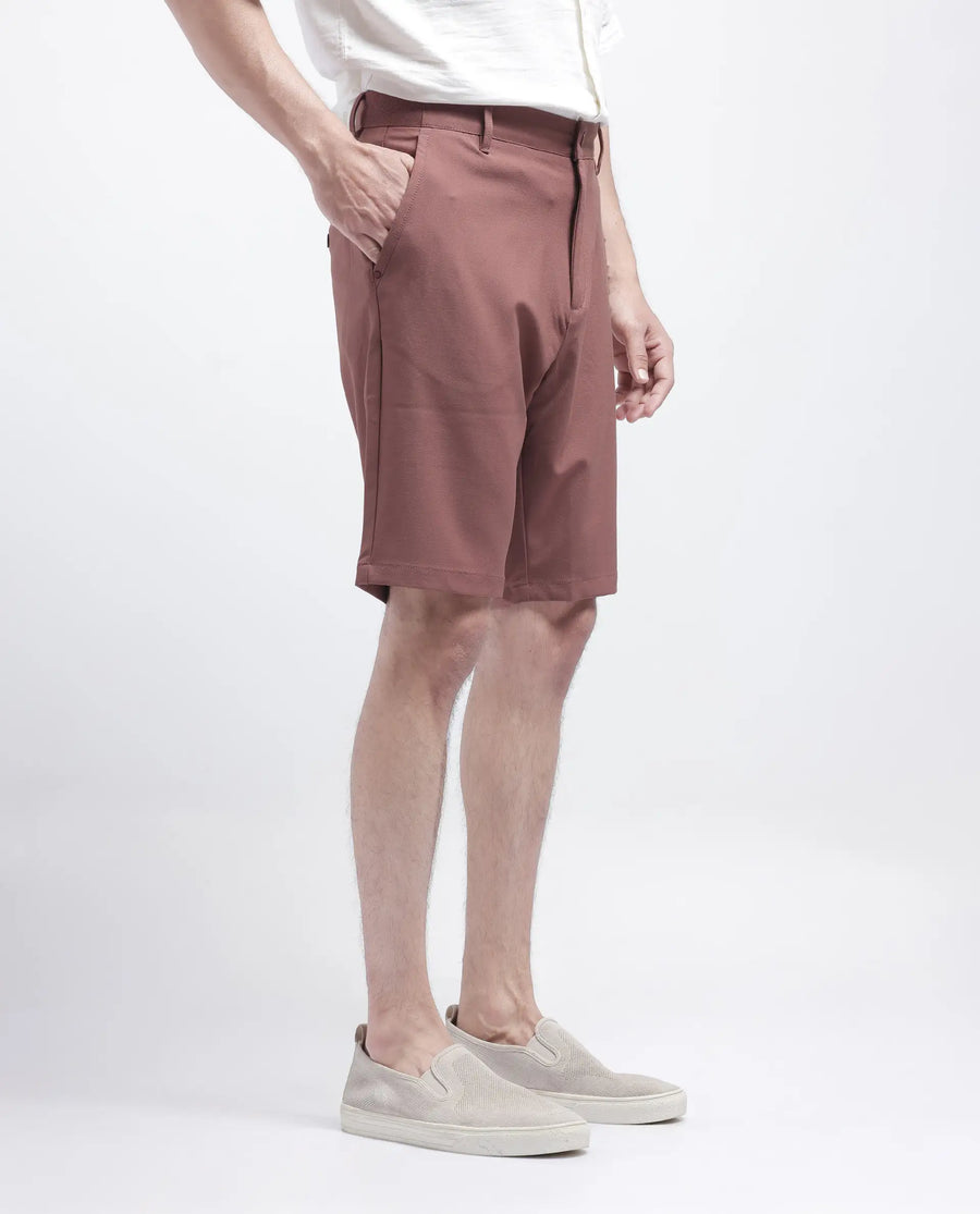 Rare Rabbit Men's Drivo Dusky Rust Polyester Blend Plain Regular Fit Shorts