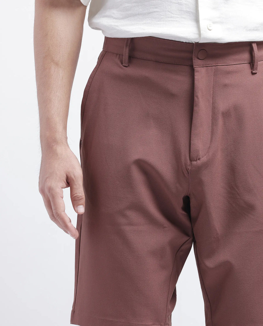Rare Rabbit Men's Drivo Dusky Rust Polyester Blend Plain Regular Fit Shorts
