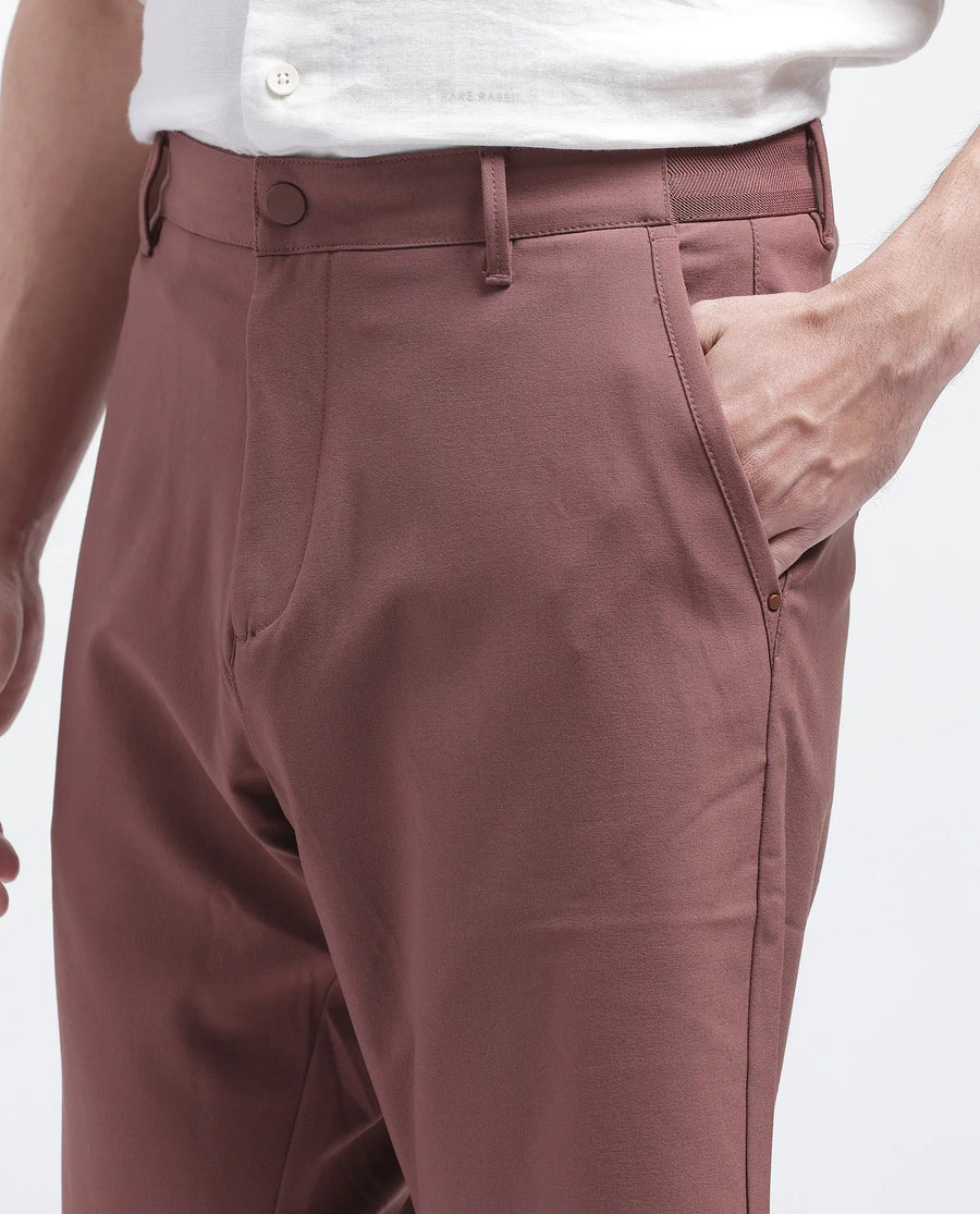 Rare Rabbit Men's Drivo Dusky Rust Polyester Blend Plain Regular Fit Shorts