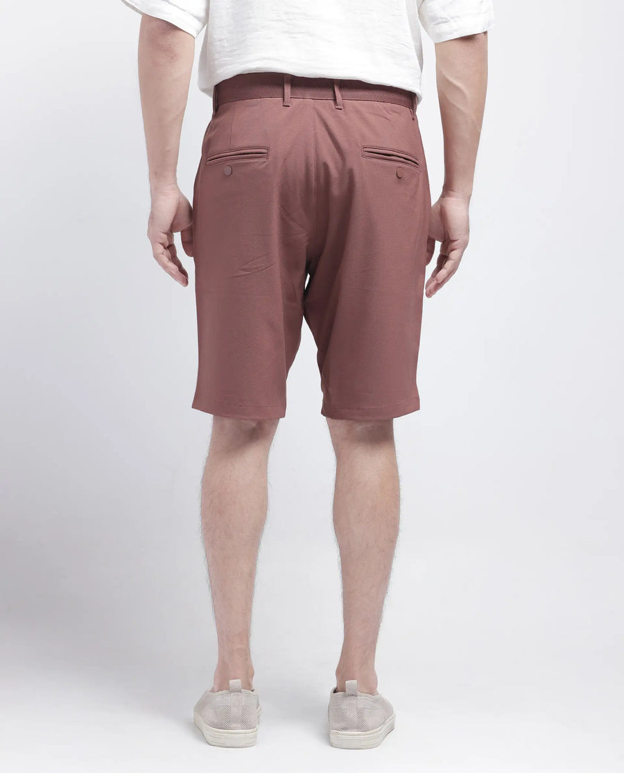 Rare Rabbit Men's Drivo Dusky Rust Polyester Blend Plain Regular Fit Shorts