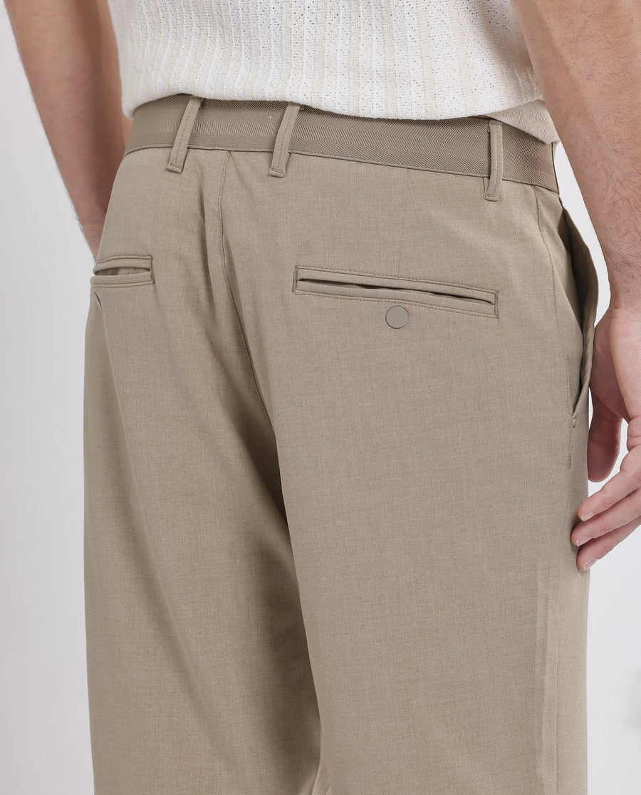 Rare Rabbit Men's Drivo Khaki Polyester Blend Plain Regular Fit Shorts
