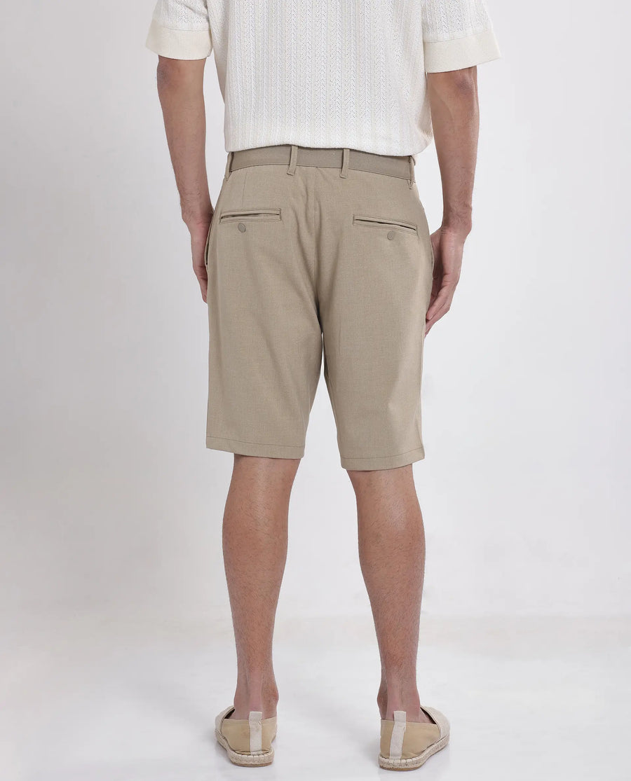 Rare Rabbit Men's Drivo Khaki Polyester Blend Plain Regular Fit Shorts