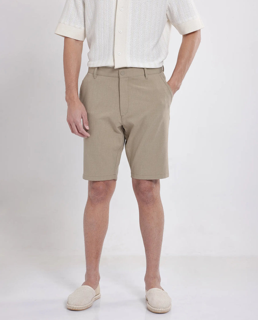Rare Rabbit Men's Drivo Khaki Polyester Blend Plain Regular Fit Shorts