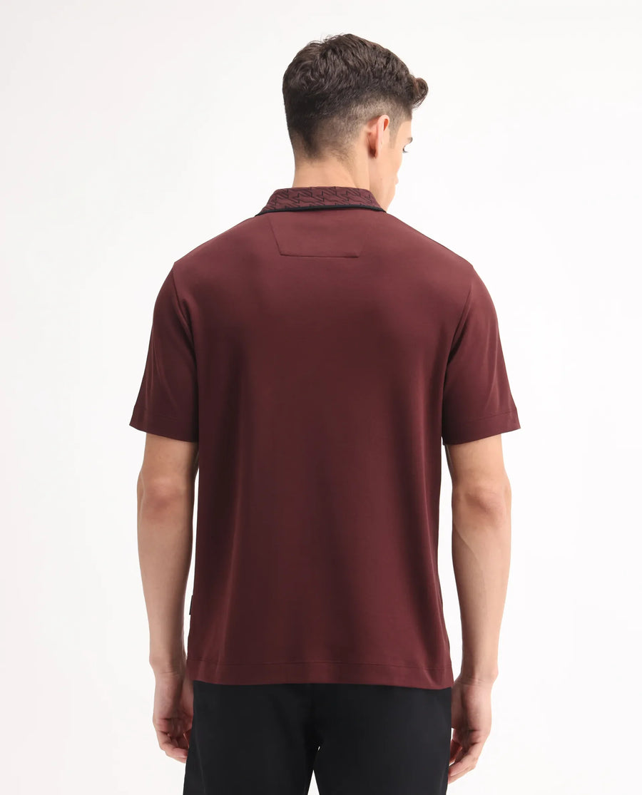 Rare Rabbit Men's Drix Dark Rust Cotton Plain Regular Fit Half Sleeve Polo