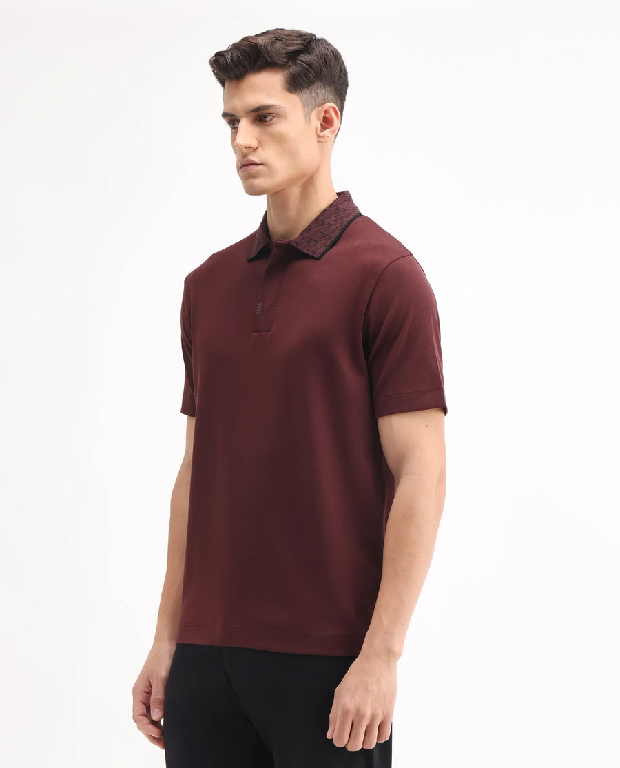 Rare Rabbit Men's Drix Dark Rust Cotton Plain Regular Fit Half Sleeve Polo