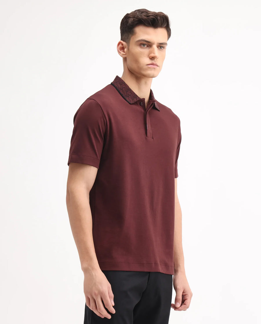 Rare Rabbit Men's Drix Dark Rust Cotton Plain Regular Fit Half Sleeve Polo