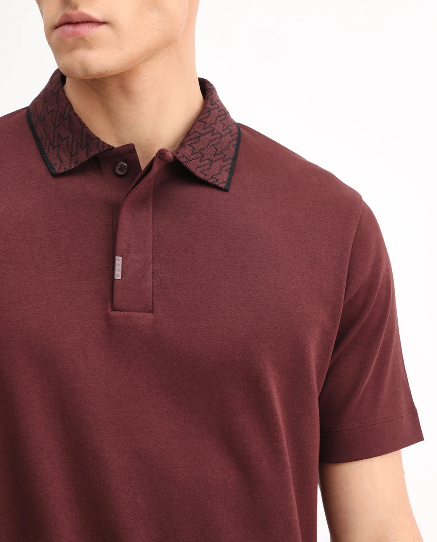Rare Rabbit Men's Drix Dark Rust Cotton Plain Regular Fit Half Sleeve Polo
