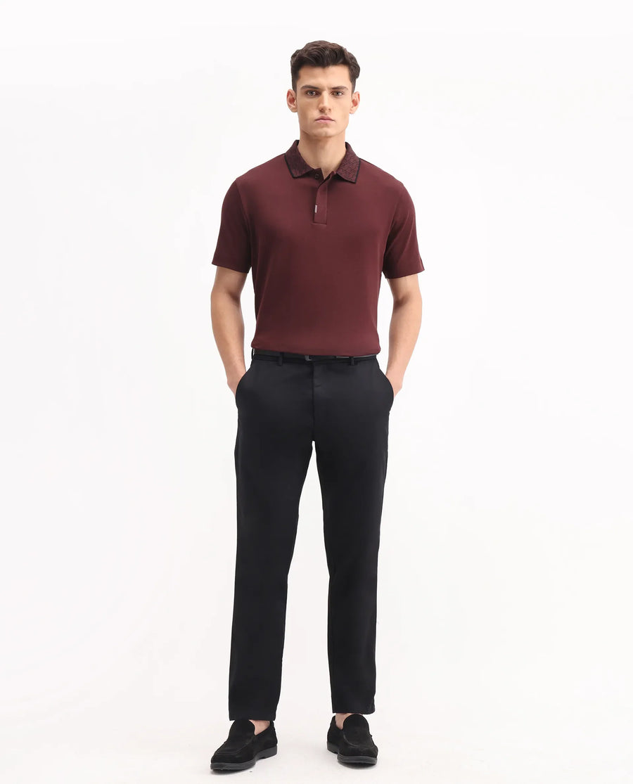 Rare Rabbit Men's Drix Dark Rust Cotton Plain Regular Fit Half Sleeve Polo