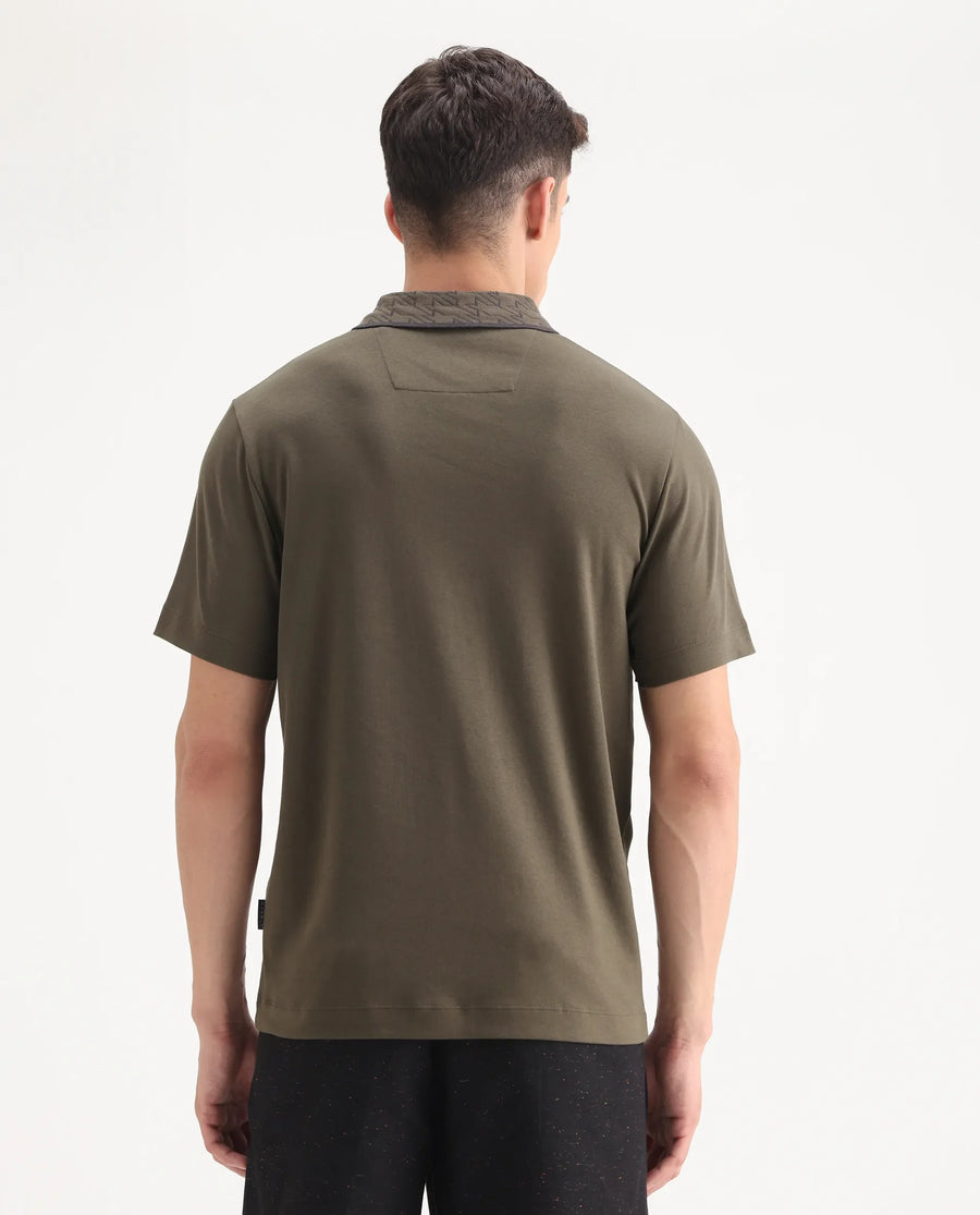 Rare Rabbit Men's Drix Olive Cotton Plain Regular Fit Half Sleeve Polo
