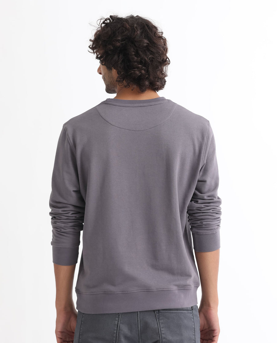 Rare Rabbit Men's Drovie Purple Graphic Print Regular Fit Full Sleeve Crew Neck Sweatshirt