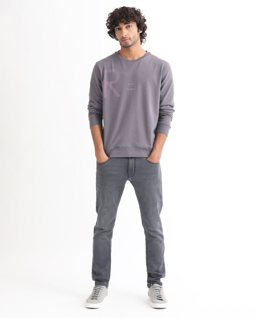 Rare Rabbit Men's Drovie Purple Graphic Print Regular Fit Full Sleeve Crew Neck Sweatshirt