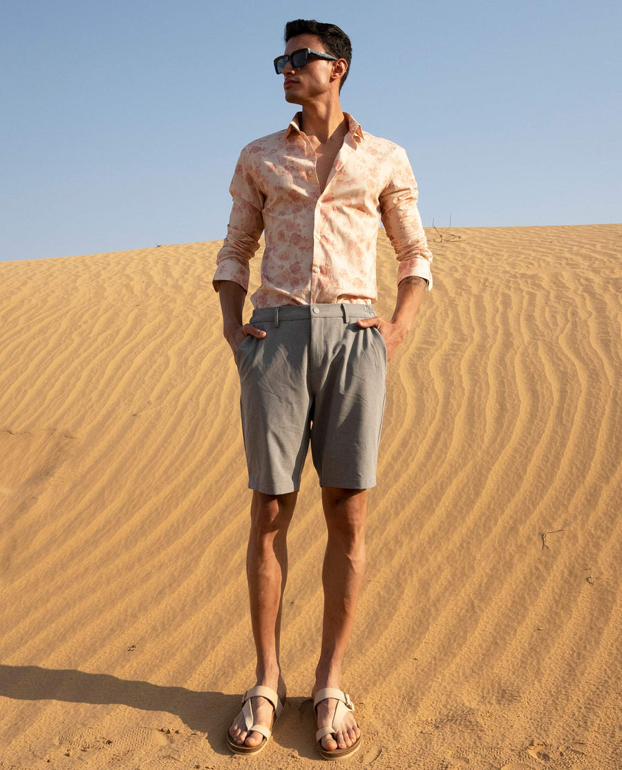 Rare Rabbit Men's Trip Grey Polyester Plain Regular Fit Shorts