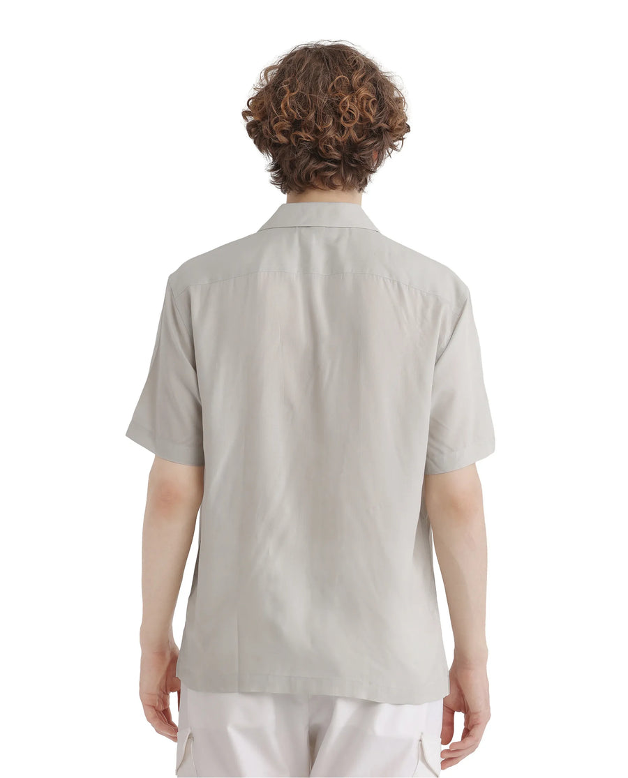 Rare Rabbit Men's Dubm Light Grey Modal Plain Relaxed Fit Half Sleeve Cuban Collar Shirt