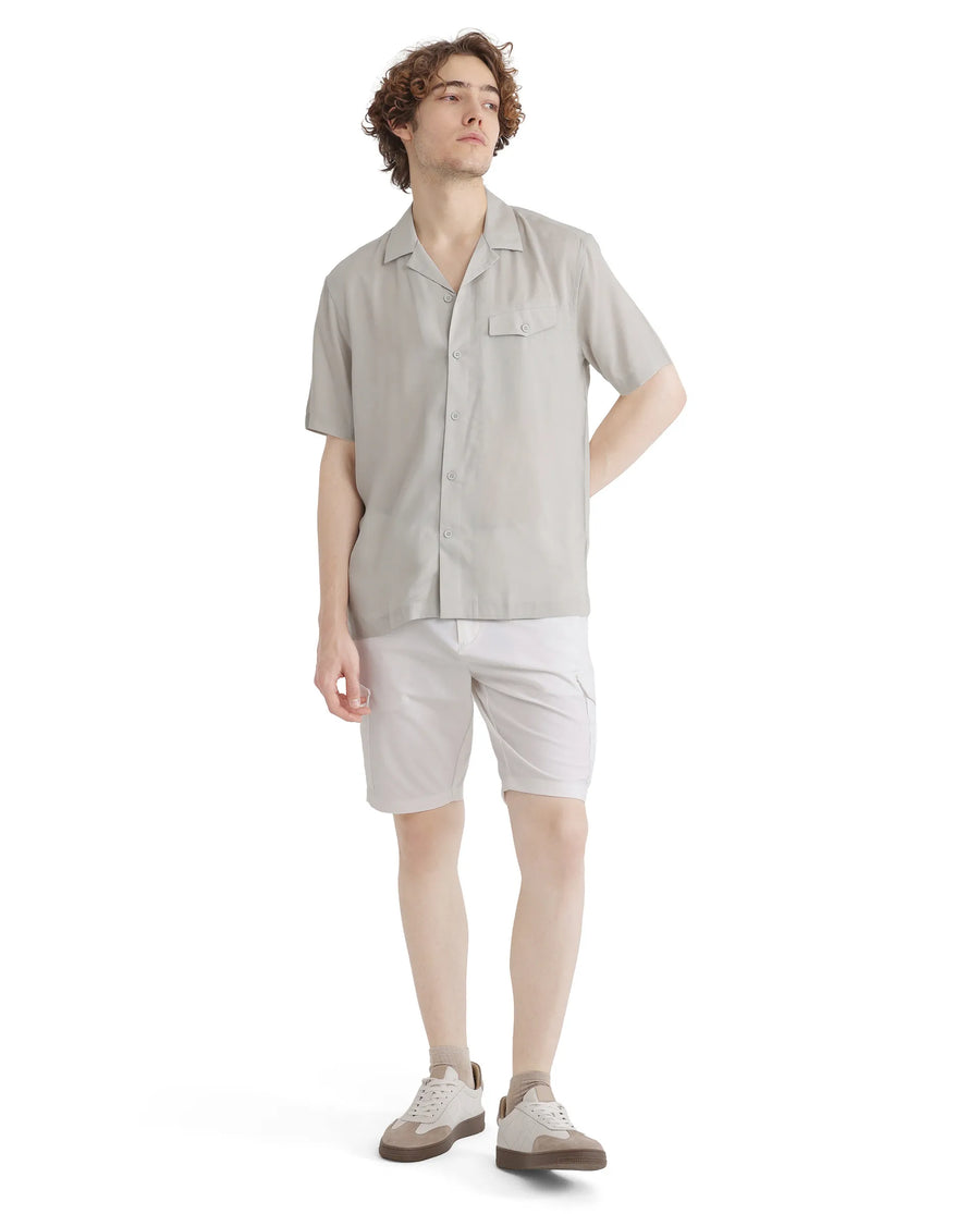 Rare Rabbit Men's Dubm Light Grey Modal Plain Relaxed Fit Half Sleeve Cuban Collar Shirt