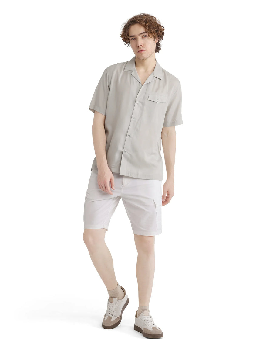 Rare Rabbit Men's Dubm Light Grey Modal Plain Relaxed Fit Half Sleeve Cuban Collar Shirt