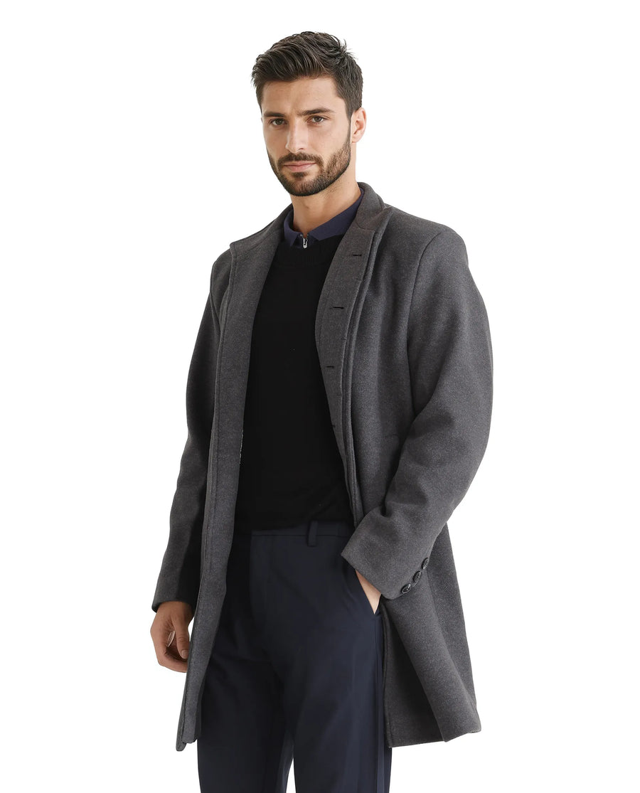 Rare Rabbit Men's Dune-2 Grey Polyester Plain Relaxed Fit Full Sleeve High Neck Coat