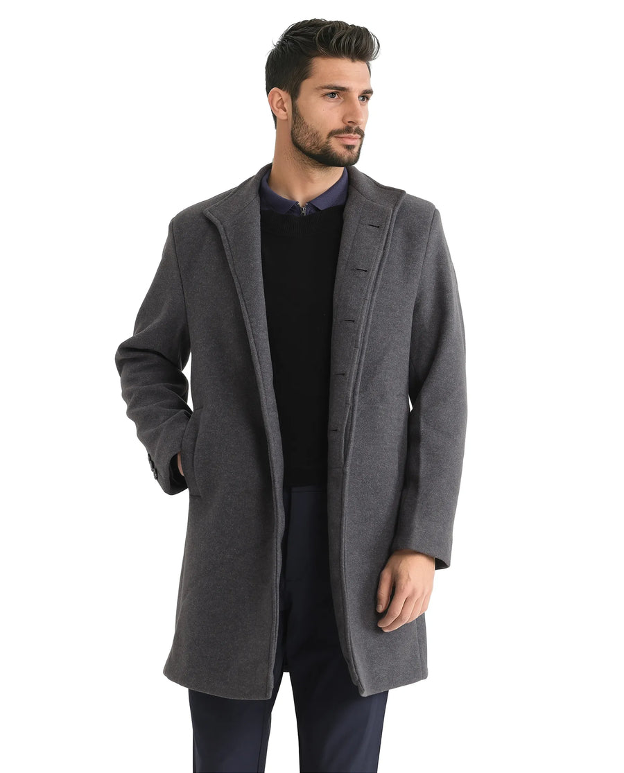 Rare Rabbit Men's Dune-2 Grey Polyester Plain Relaxed Fit Full Sleeve High Neck Coat