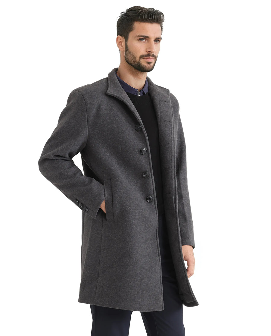 Rare Rabbit Men's Dune-2 Grey Polyester Plain Relaxed Fit Full Sleeve High Neck Coat
