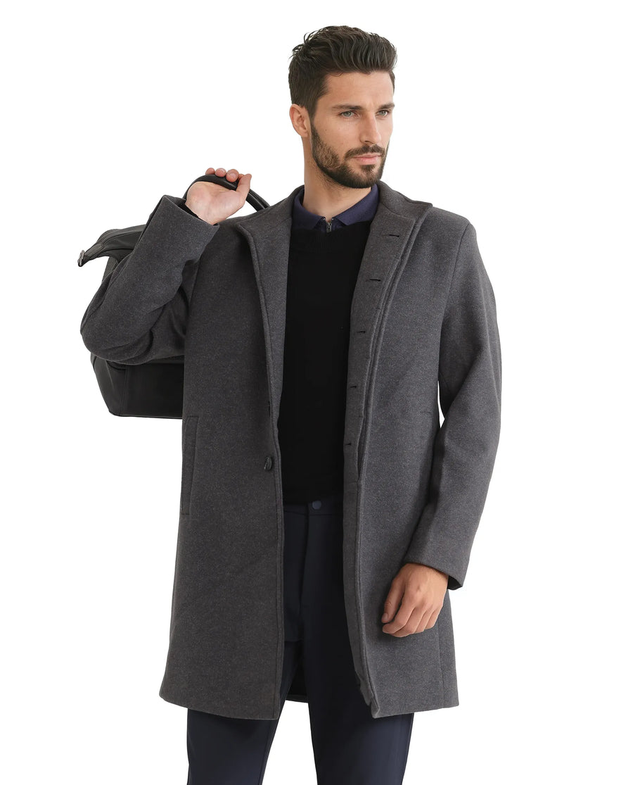 Rare Rabbit Men's Dune-2 Grey Polyester Plain Relaxed Fit Full Sleeve High Neck Coat