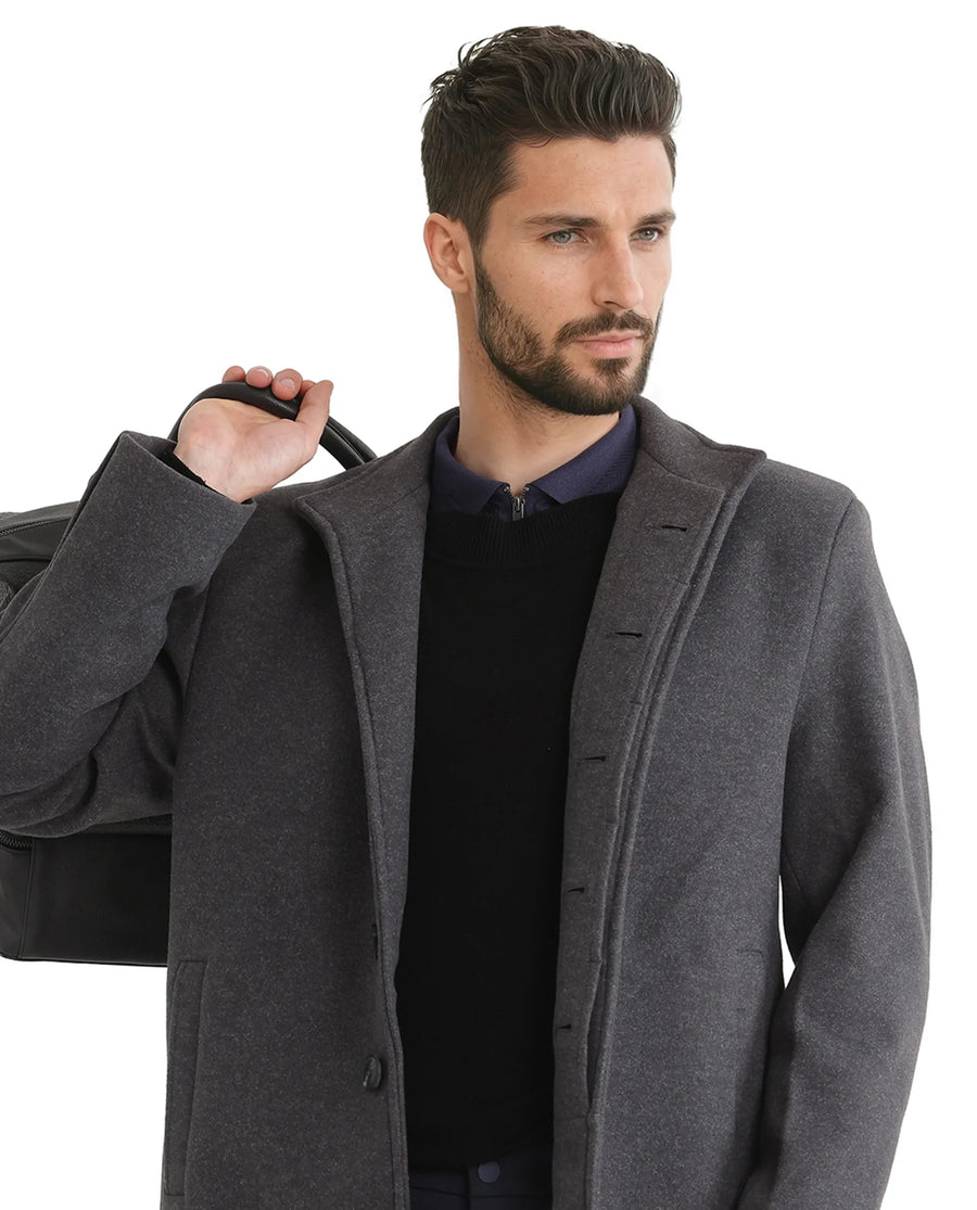 Rare Rabbit Men's Dune-2 Grey Polyester Plain Relaxed Fit Full Sleeve High Neck Coat