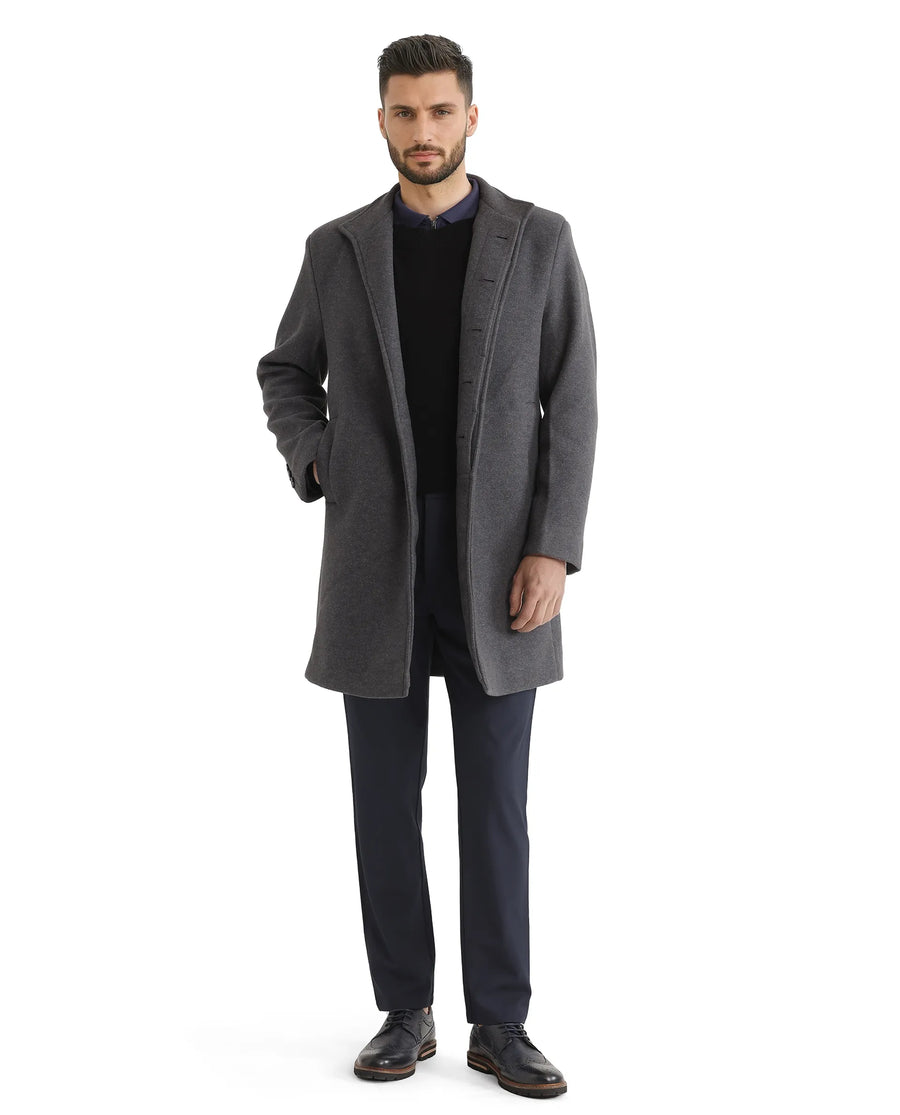 Rare Rabbit Men's Dune-2 Grey Polyester Plain Relaxed Fit Full Sleeve High Neck Coat