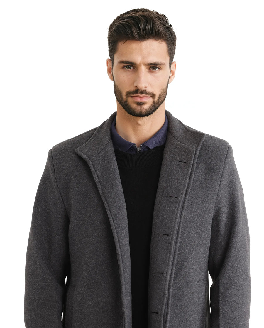 Rare Rabbit Men's Dune-2 Grey Polyester Plain Relaxed Fit Full Sleeve High Neck Coat