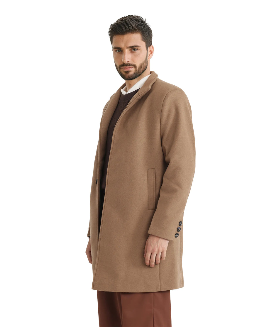 Rare Rabbit Men's Dune-2 Mustard Polyester Plain Relaxed Fit Full Sleeve High Neck Coat