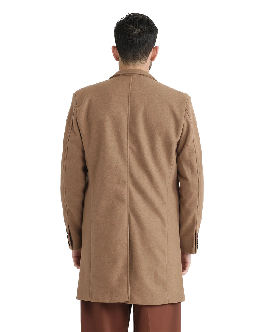 Rare Rabbit Men's Dune-2 Mustard Polyester Plain Relaxed Fit Full Sleeve High Neck Coat