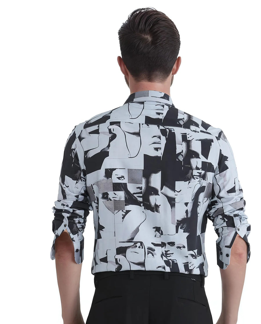 Rare Rabbit Men's Duval Ls Grey Viscose Abstract Print Regular Fit Full Sleeve Collared Shirt