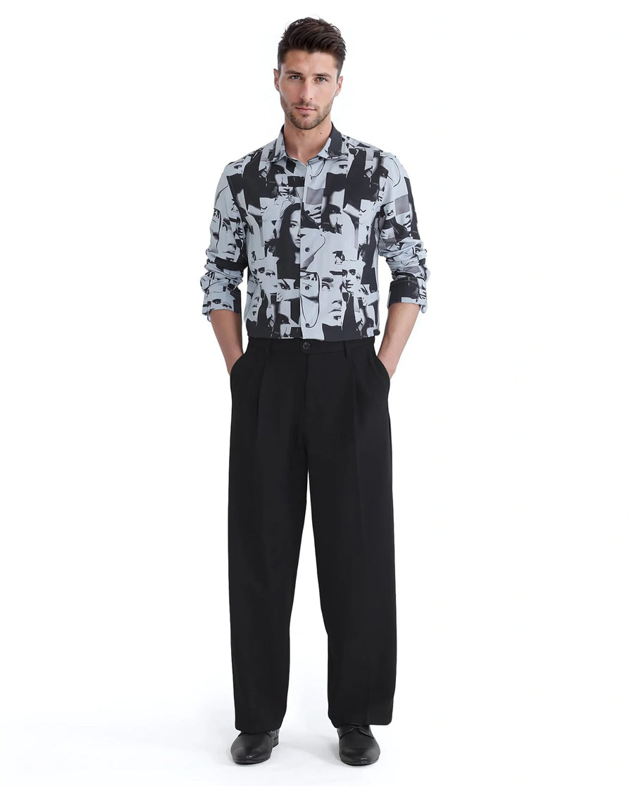Rare Rabbit Men's Duval Ls Grey Viscose Abstract Print Regular Fit Full Sleeve Collared Shirt