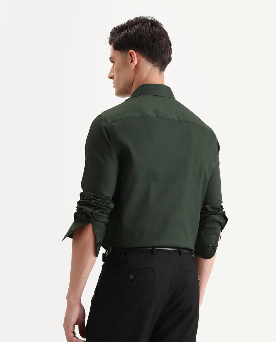 Rare Rabbit Men's Dyke Dark Green Cotton Blend Fabric Spread Collar Regular Fit Striped Shirt