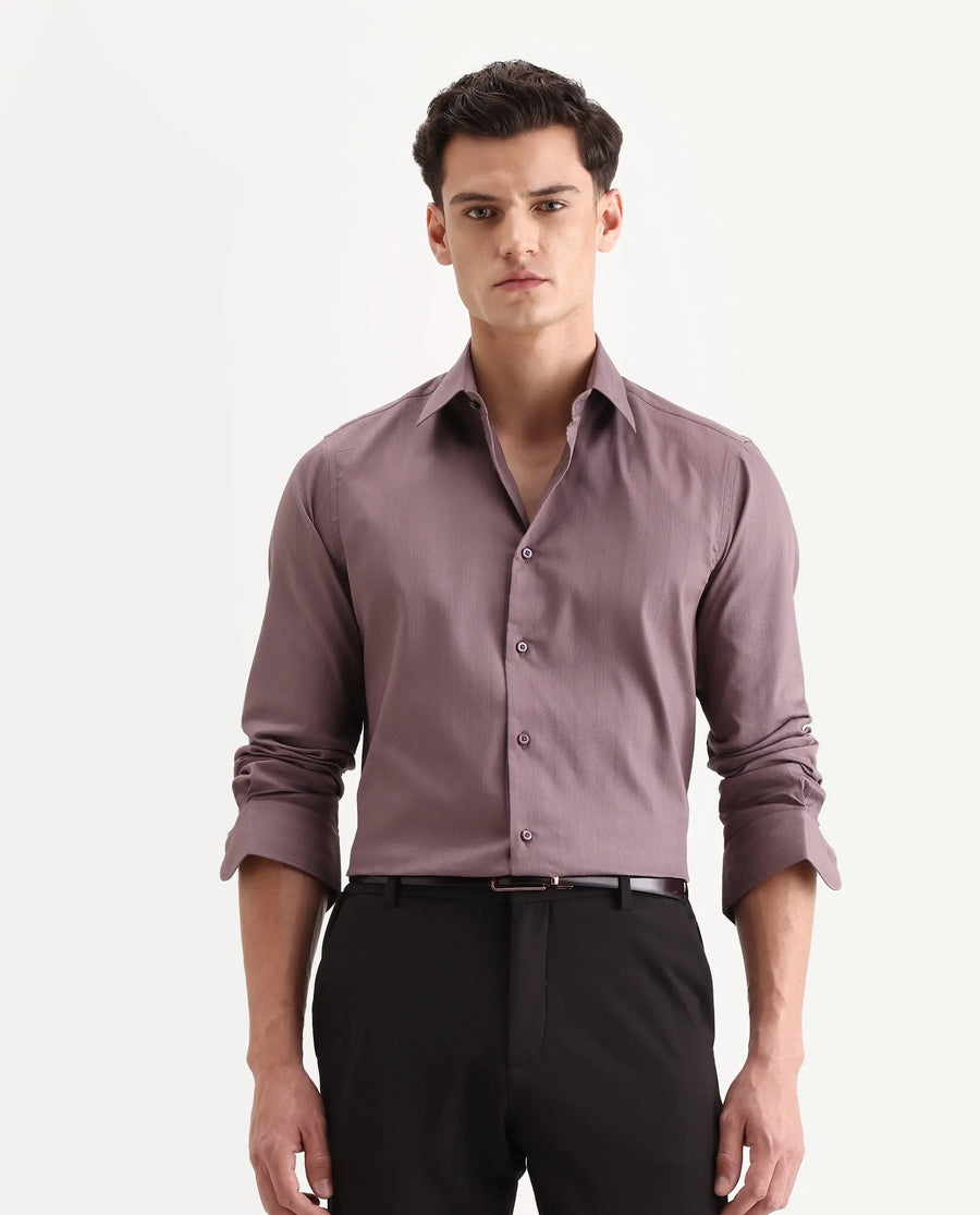 Rare Rabbit Men's Dyke Dusky Pink Cotton Blend Fabric Spread Collar Regular Fit Striped Shirt