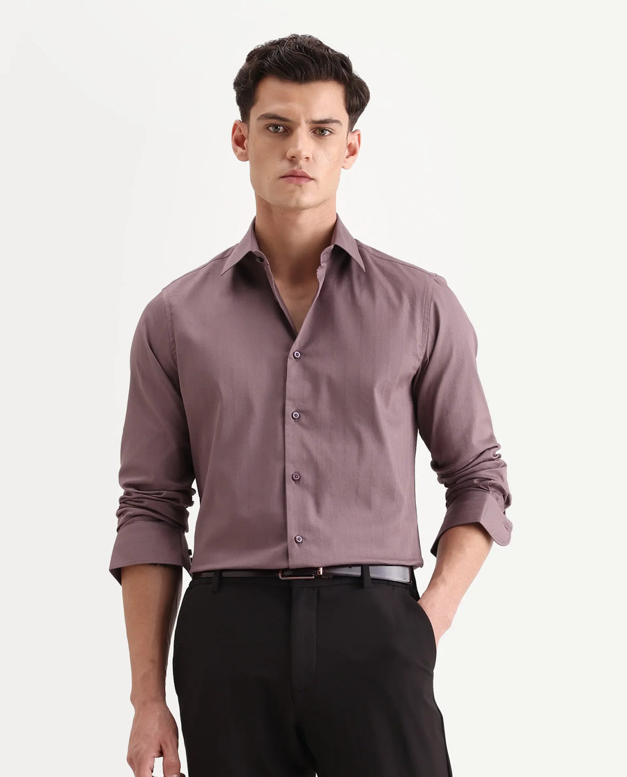 Rare Rabbit Men's Dyke Dusky Pink Cotton Blend Fabric Spread Collar Regular Fit Striped Shirt