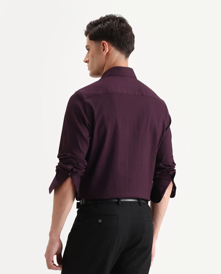Rare Rabbit Men's Dyke Dark Purple Cotton Blend Fabric Spread Collar Regular Fit Striped Shirt