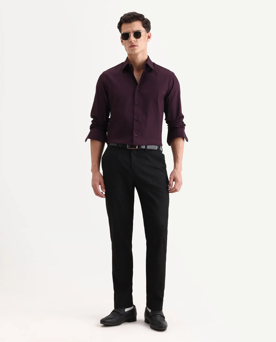 Rare Rabbit Men's Dyke Dark Purple Cotton Blend Fabric Spread Collar Regular Fit Striped Shirt