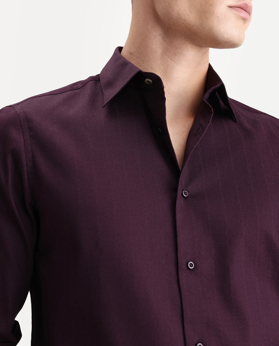 Rare Rabbit Men's Dyke Dark Purple Cotton Blend Fabric Spread Collar Regular Fit Striped Shirt