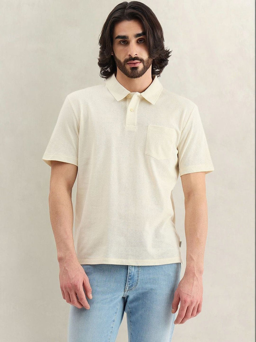 Gant Men Cream Self Design Regular Fit Polo T-Shirt